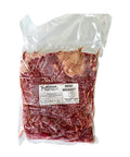 Bag of beef brisket with a label on a white background