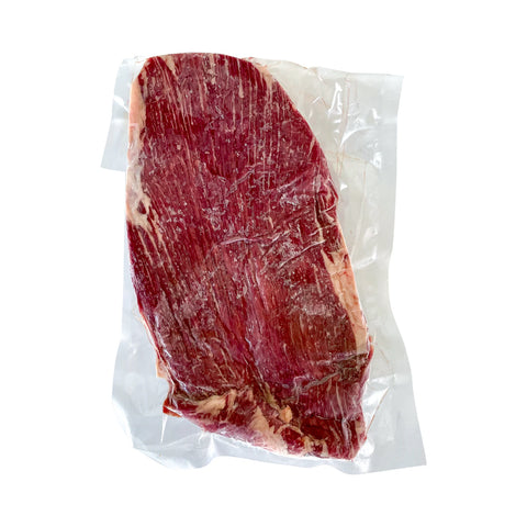 Vacuum-sealed raw meat on a white background