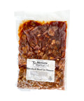 Package of smoked beef in sauce with Mershon Cattle label on a white background
