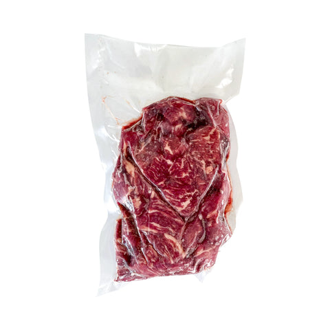 Packaged raw meat on a white background